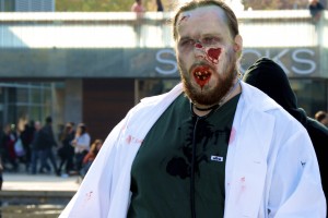 Zombie doctor walking around aimlessly.
